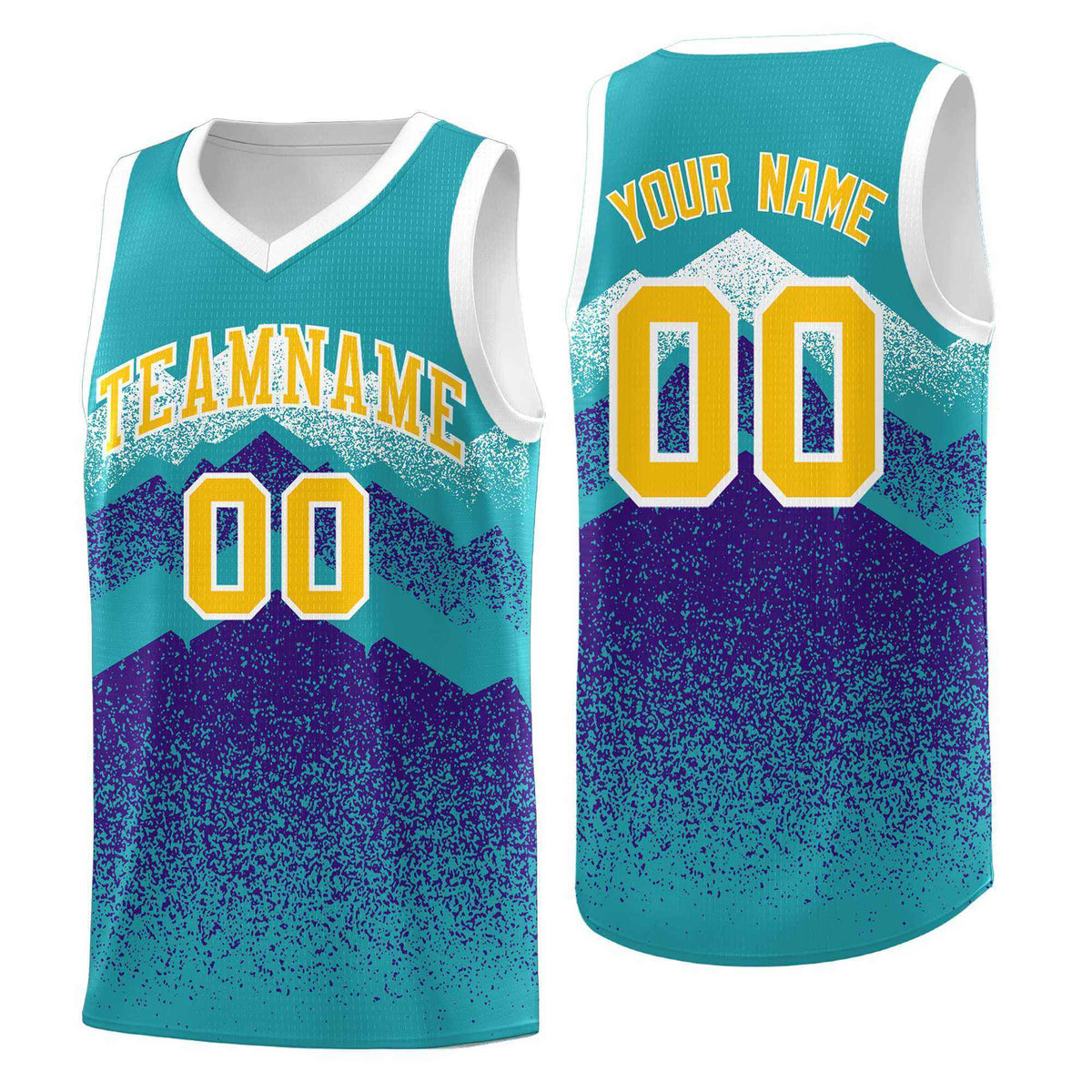 Personalized Youth Basketball Jerseys   Aqua Purple Gradient Mountain Design Uniforms