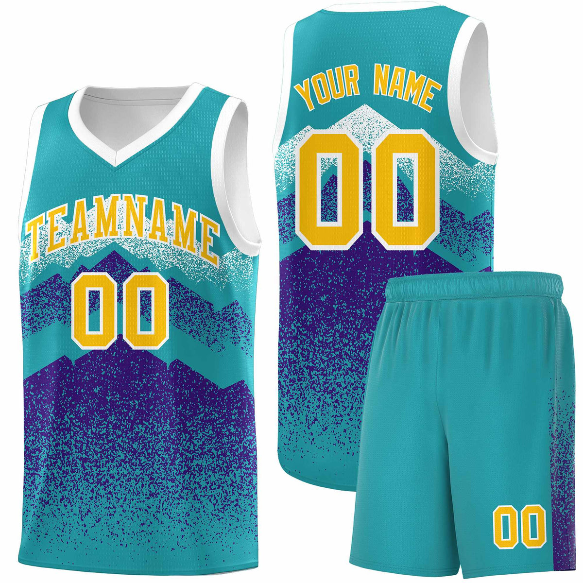Personalized Youth Basketball Jerseys   Aqua Purple Gradient Mountain Design Uniforms