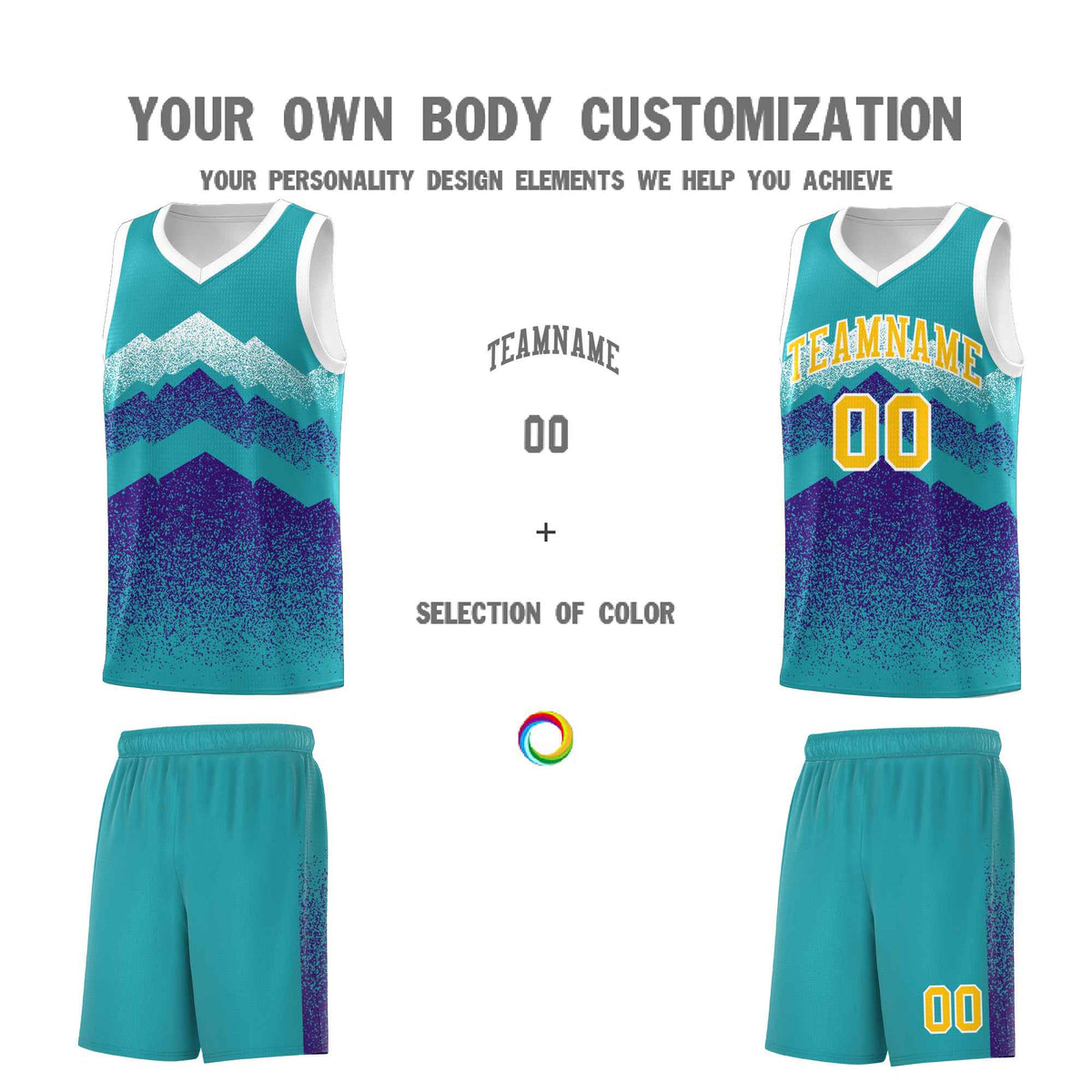 Personalized Youth Basketball Jerseys   Aqua Purple Gradient Mountain Design Uniforms