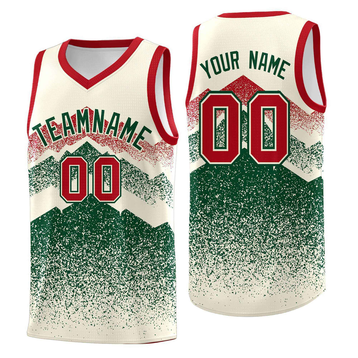 Personalized Youth Basketball Jerseys   Cream Green Gradient Mountain Design Uniforms