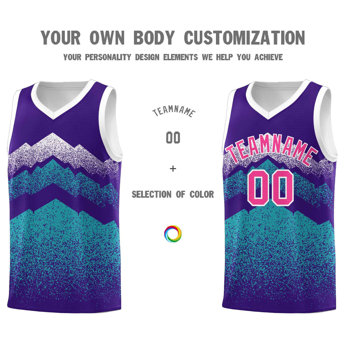 Personalized Youth Basketball Jerseys   Purple Aqua Gradient Mountain Design Uniforms