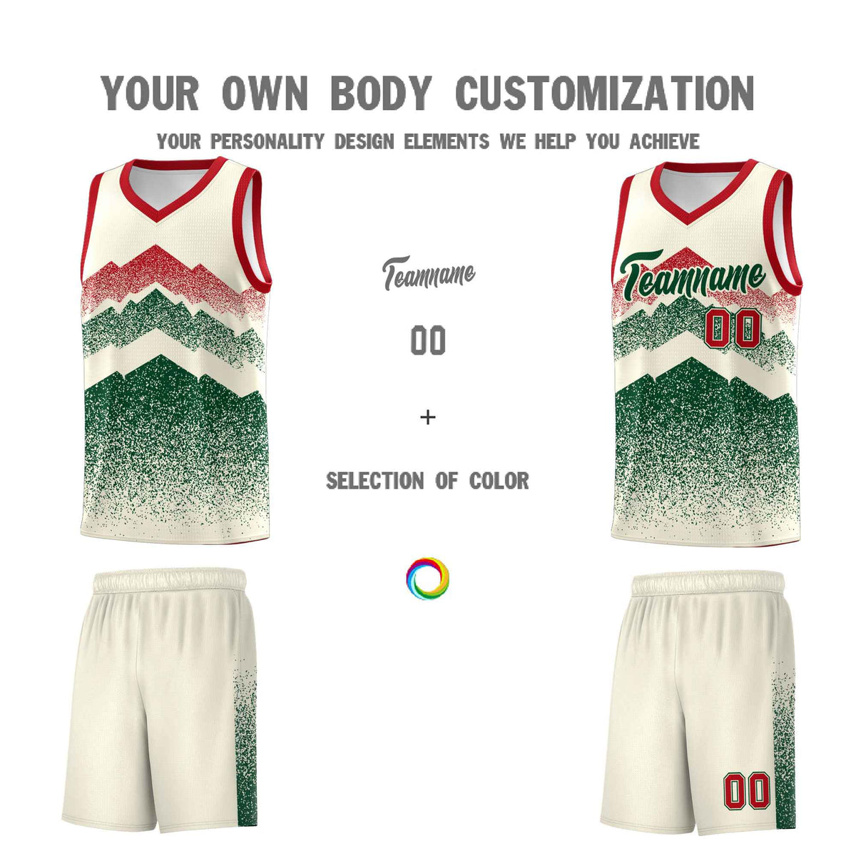 Personalized Youth Basketball Jerseys   Cream Green Gradient Mountain Design Uniforms