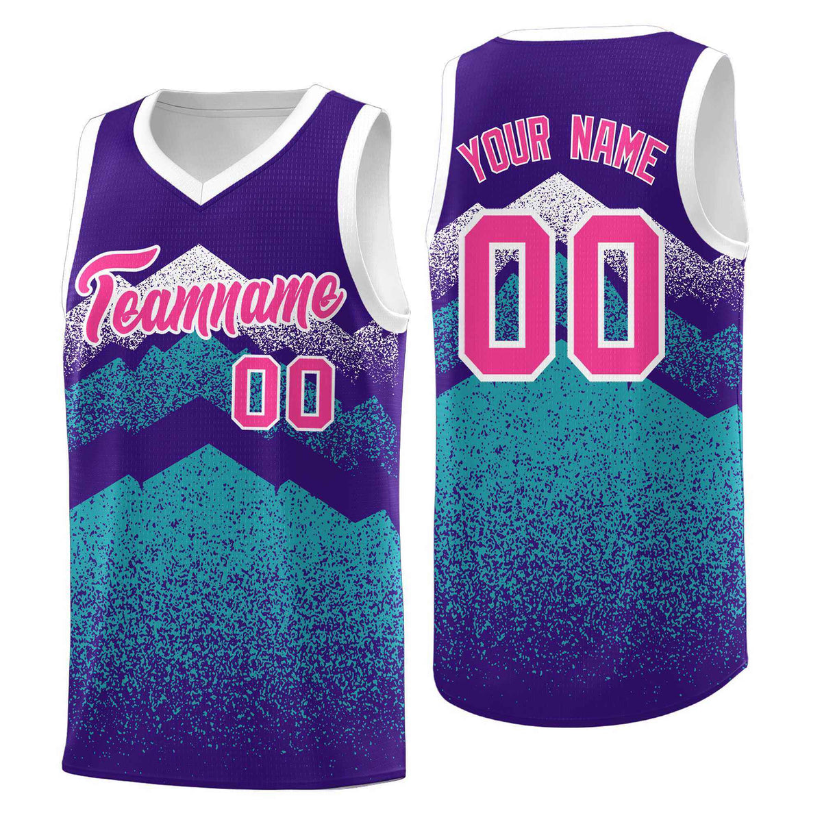 Personalized Youth Basketball Jerseys   Purple Aqua Gradient Mountain Design Uniforms