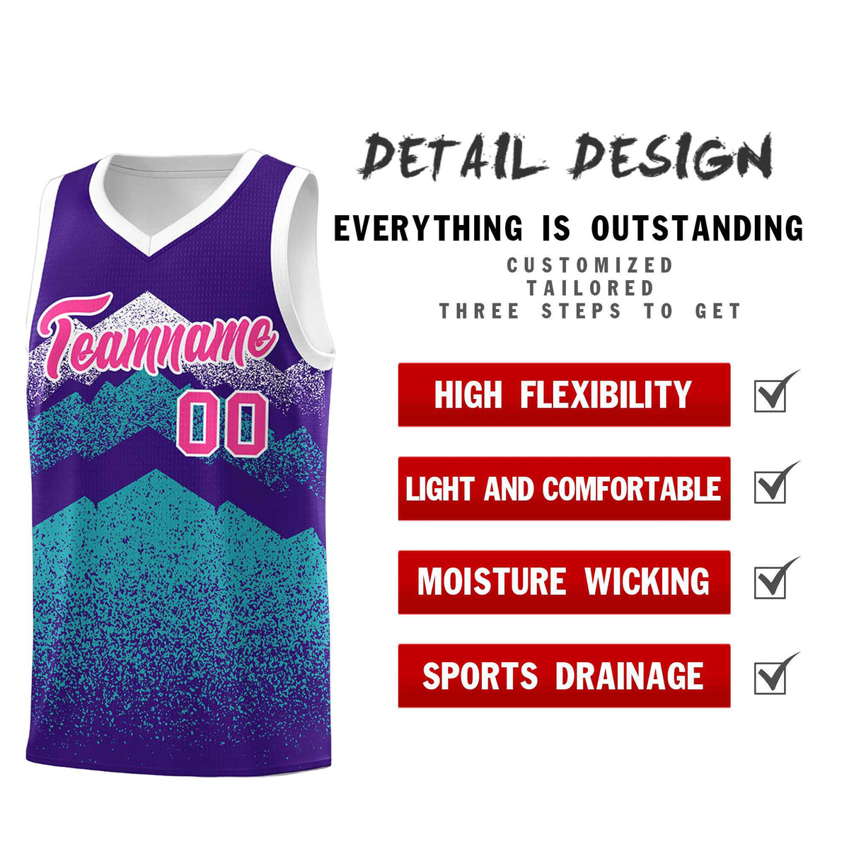 Personalized Youth Basketball Jerseys   Purple Aqua Gradient Mountain Design Uniforms