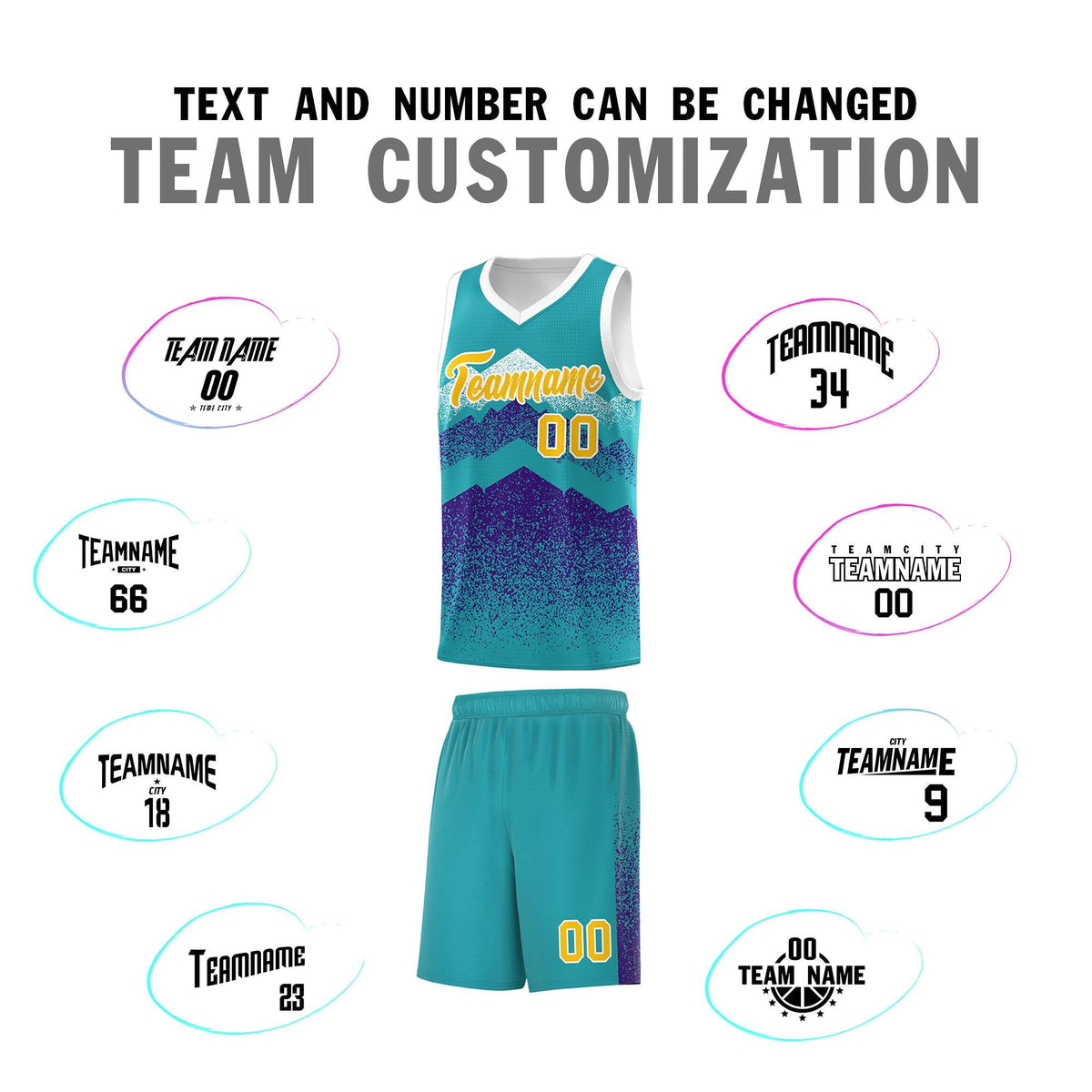 Personalized Youth Basketball Jerseys   Aqua Purple Gradient Mountain Design Uniforms