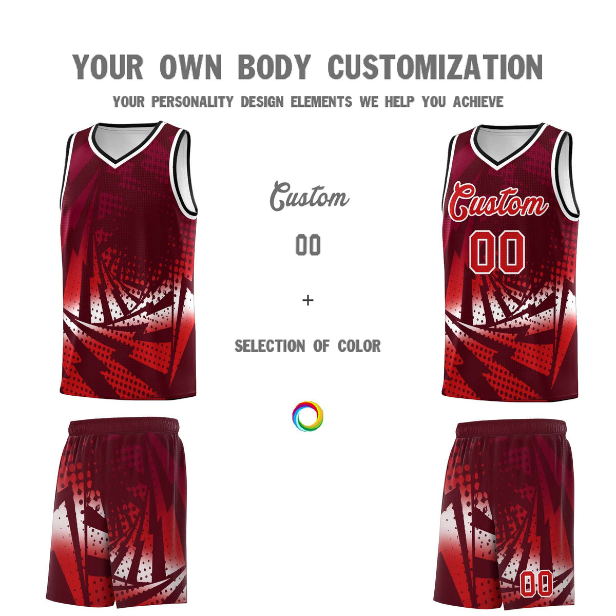 Custom Youth Basketball Jerseys Maroon Red Lightning Halftone Personalized Team Uniforms