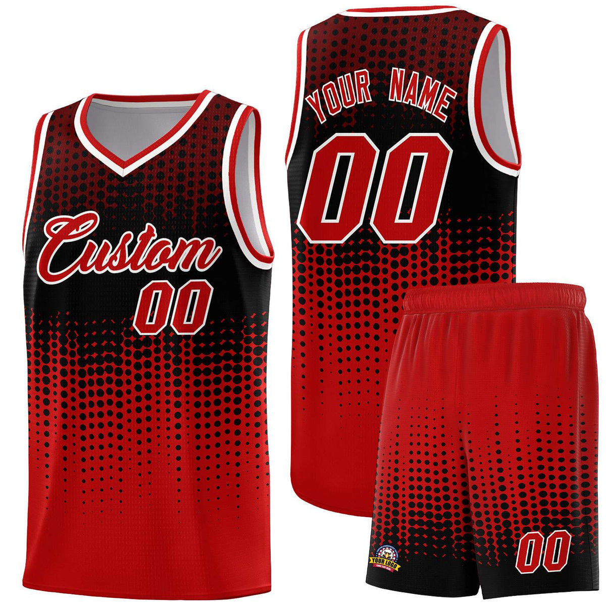 Custom Red Gradient Dots Design Pattern Sports Uniform Basketball Jersey