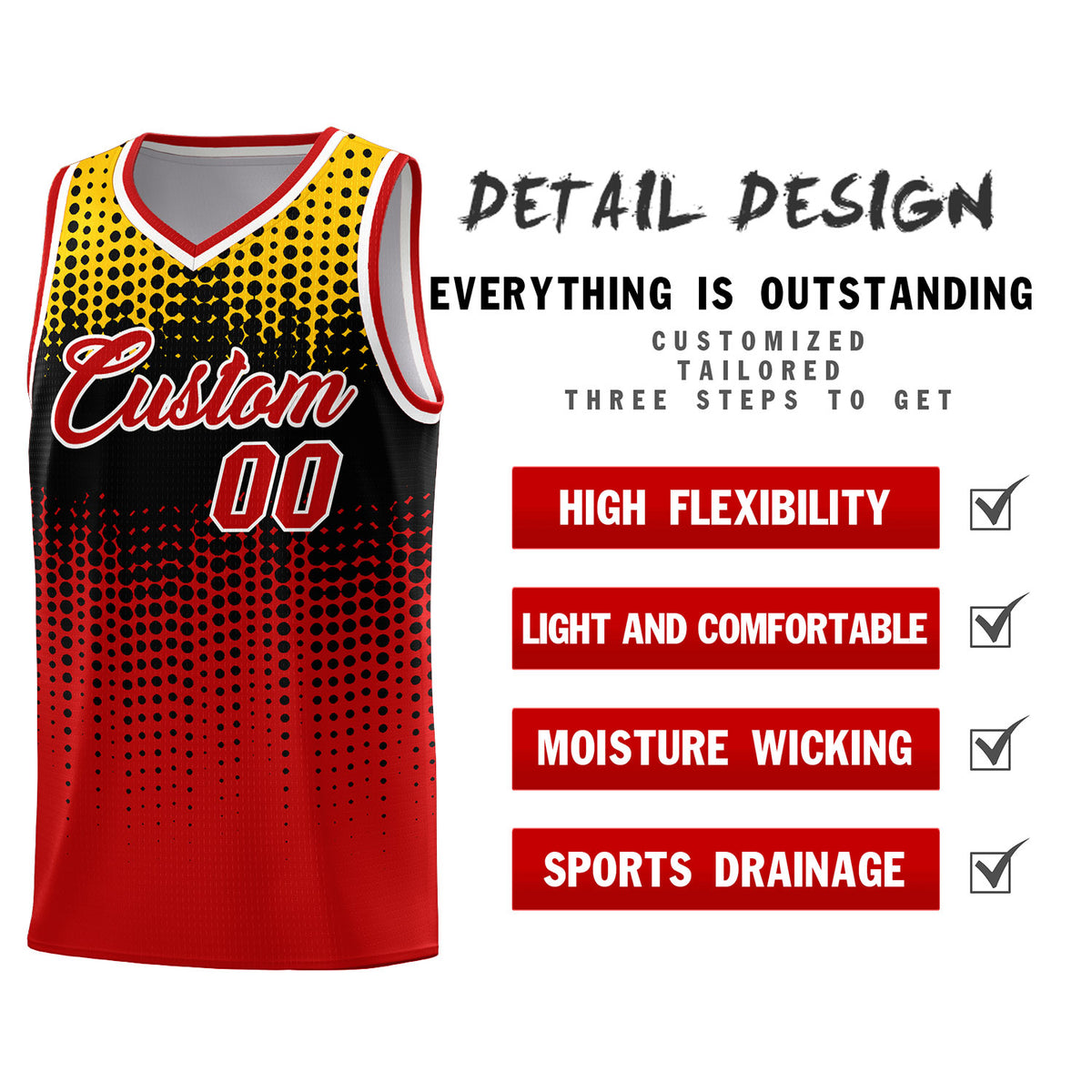 Custom Red Gradient Dots Design Pattern Sports Uniform Basketball Jersey