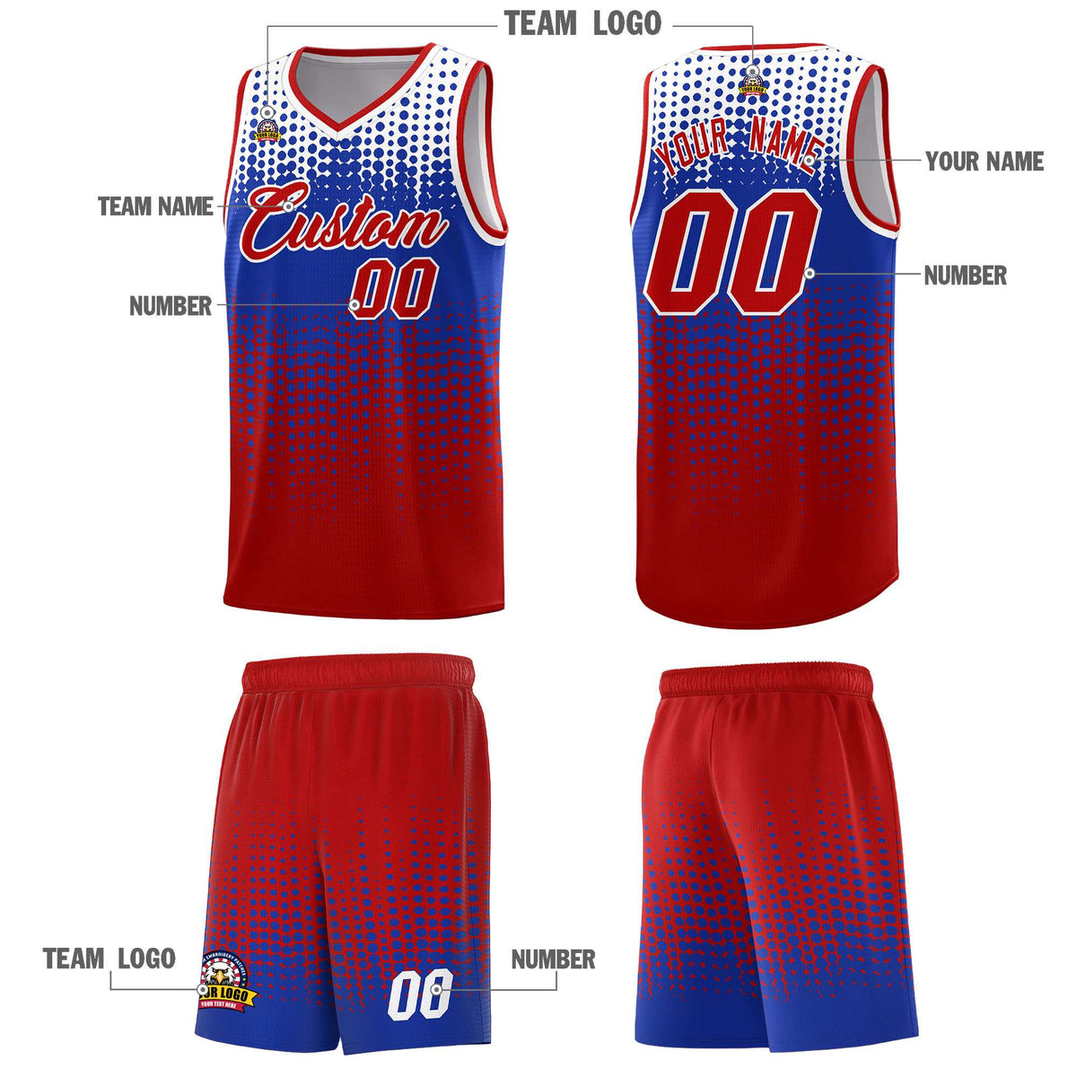 Custom Red Gradient Dots Design Pattern Sports Uniform Basketball Jersey