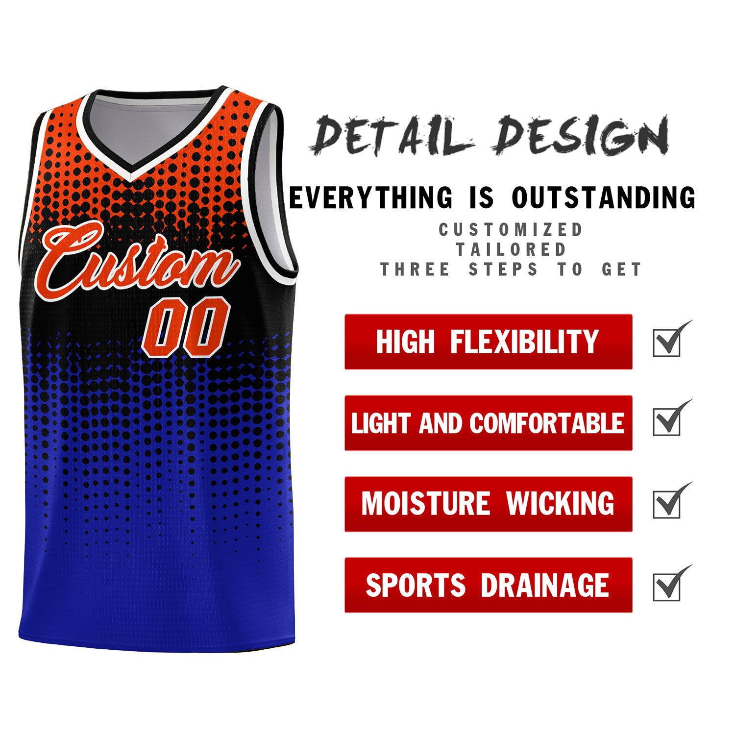 Custom Royal Gradient Dots Design Pattern Sports Uniform Basketball Jersey