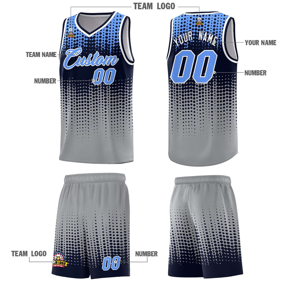 Custom Gray Gradient Dots Design Pattern Sports Uniform Basketball Jersey