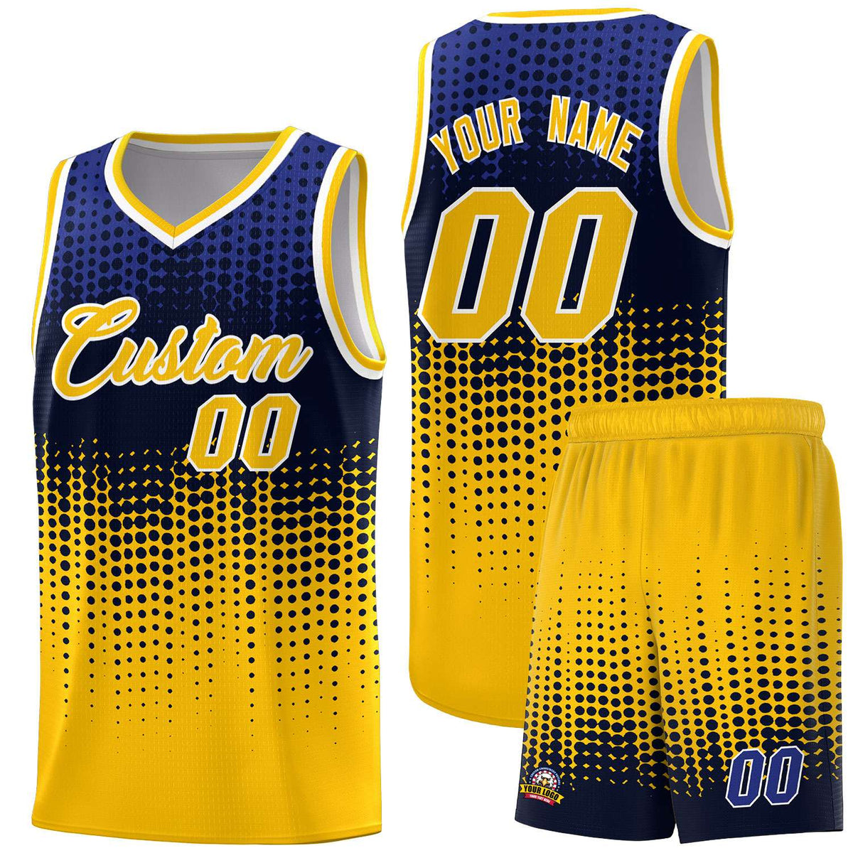 Custom Yellow Gradient Dots Design Pattern Sports Uniform Basketball Jersey