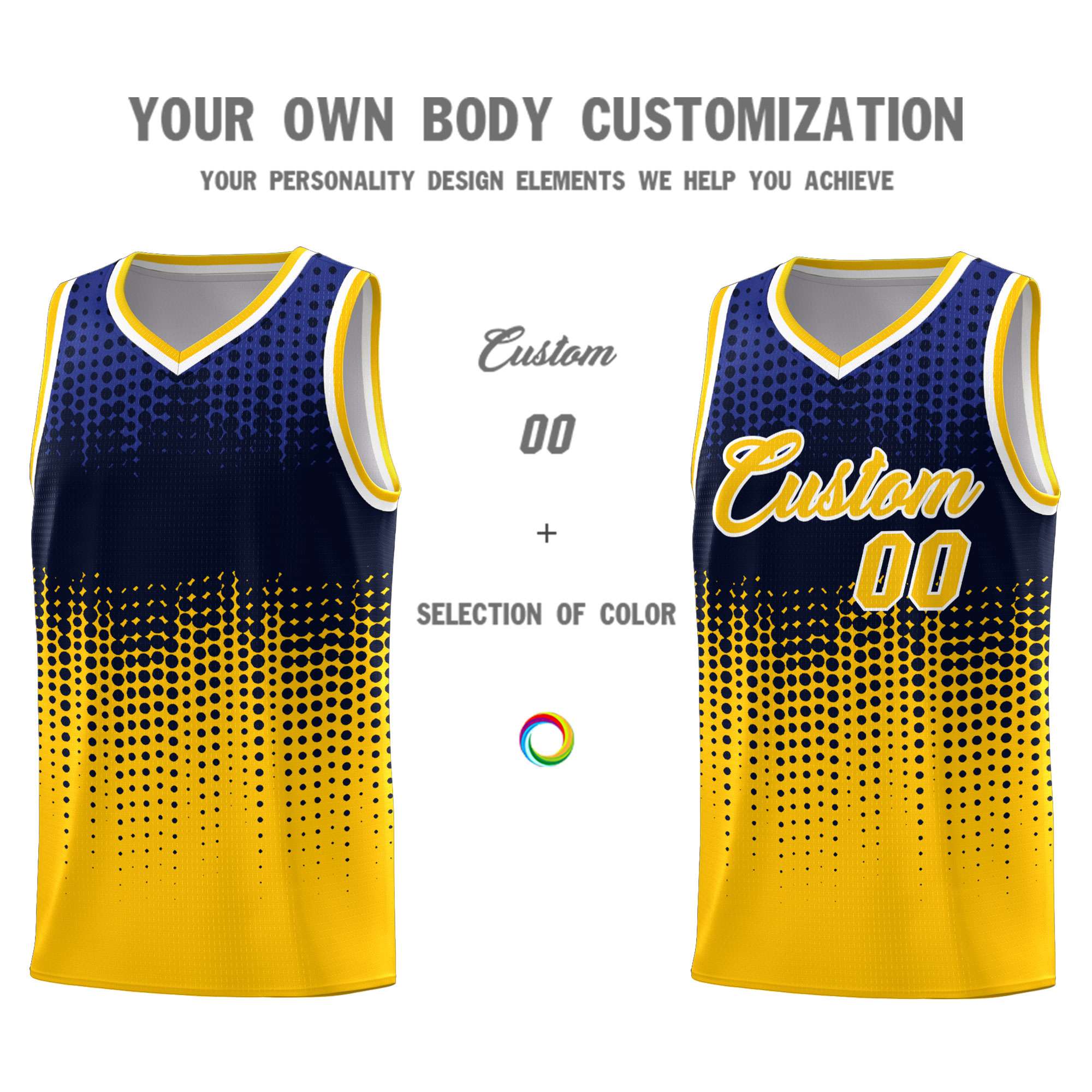 Custom Yellow Gradient Dots Design Pattern Sports Uniform Basketball Jersey