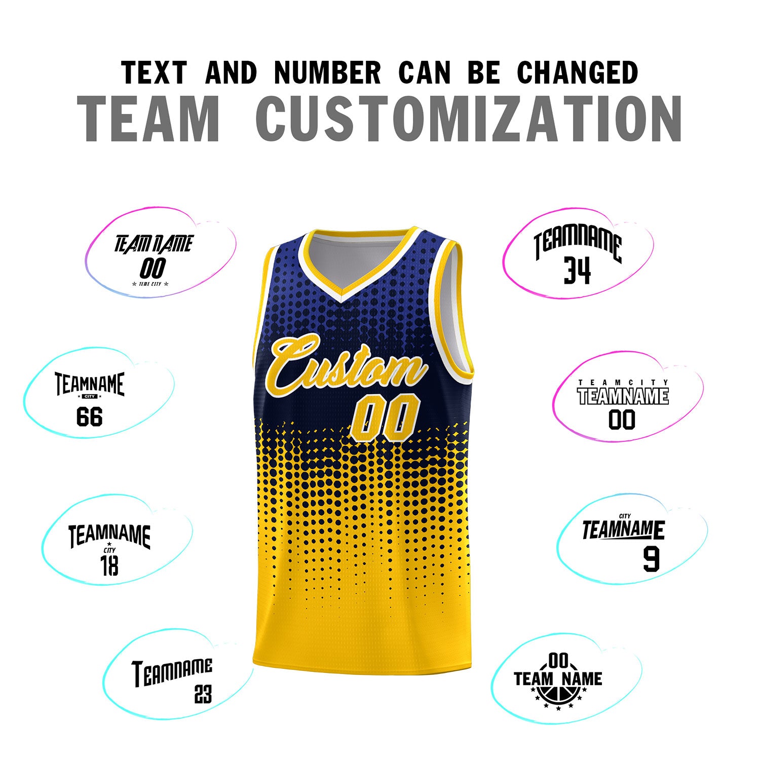 Custom Yellow Gradient Dots Design Pattern Sports Uniform Basketball Jersey