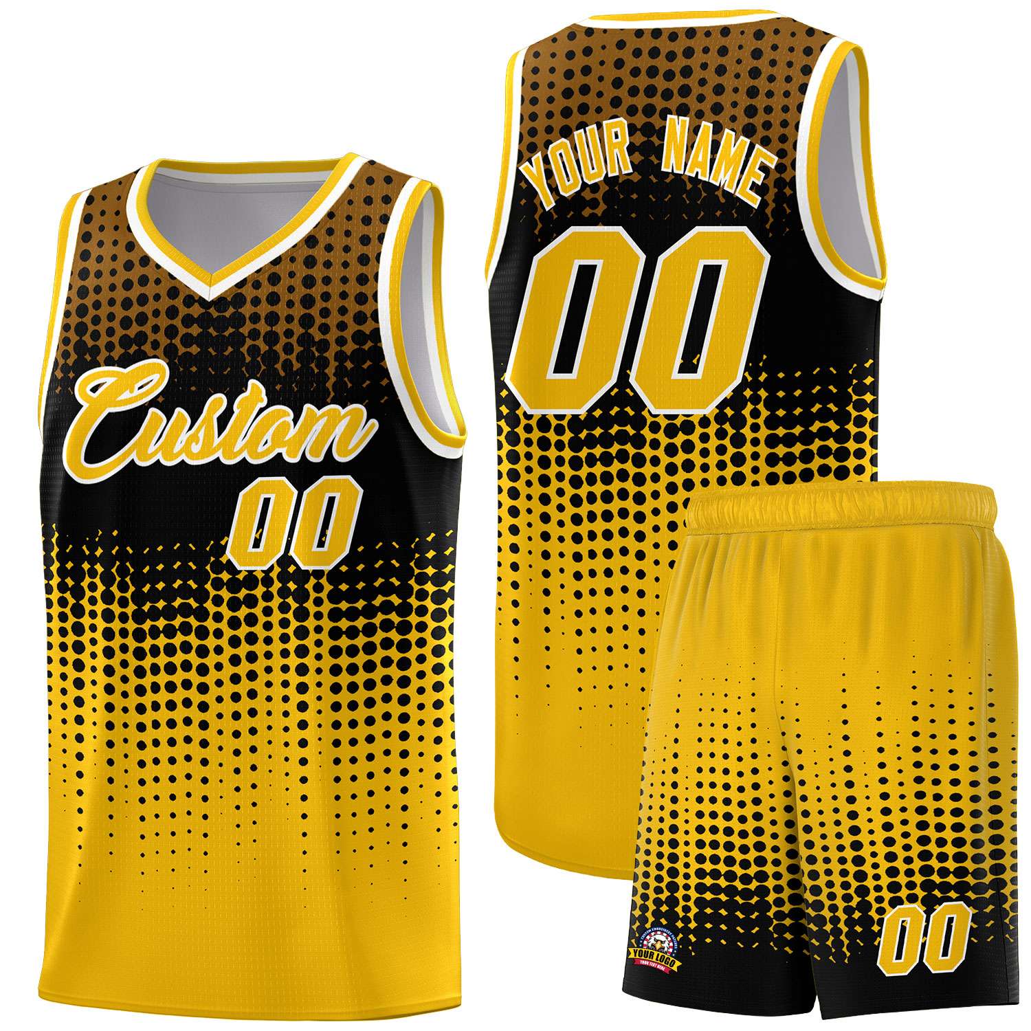 Custom Yellow Gradient Dots Design Pattern Sports Uniform Basketball Jersey