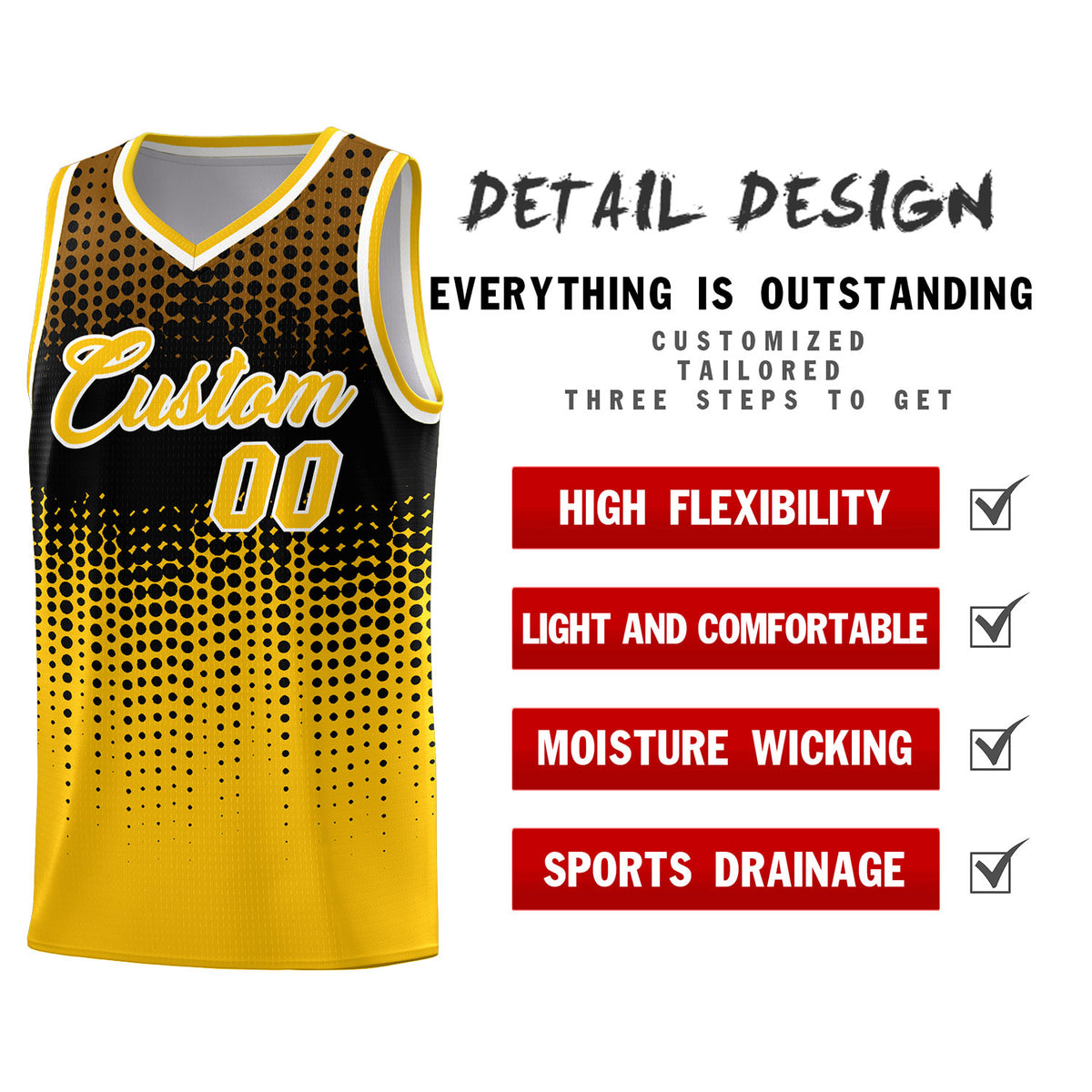 Custom Yellow Gradient Dots Design Pattern Sports Uniform Basketball Jersey