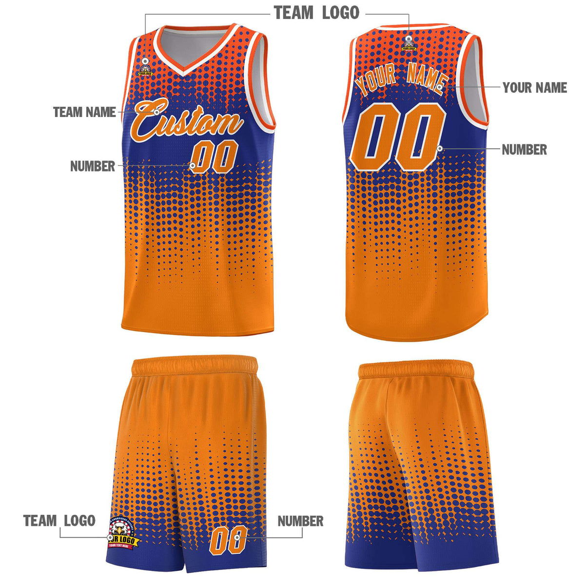 Custom Orange Gradient Dots Design Pattern Sports Uniform Basketball Jersey