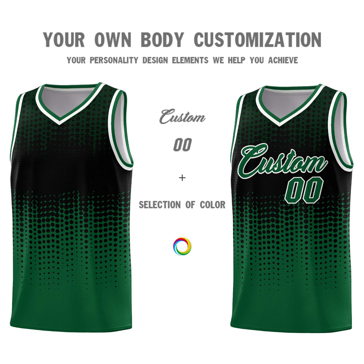 Custom Kelly Green Gradient Dots Design Pattern Sports Uniform Basketball Jersey
