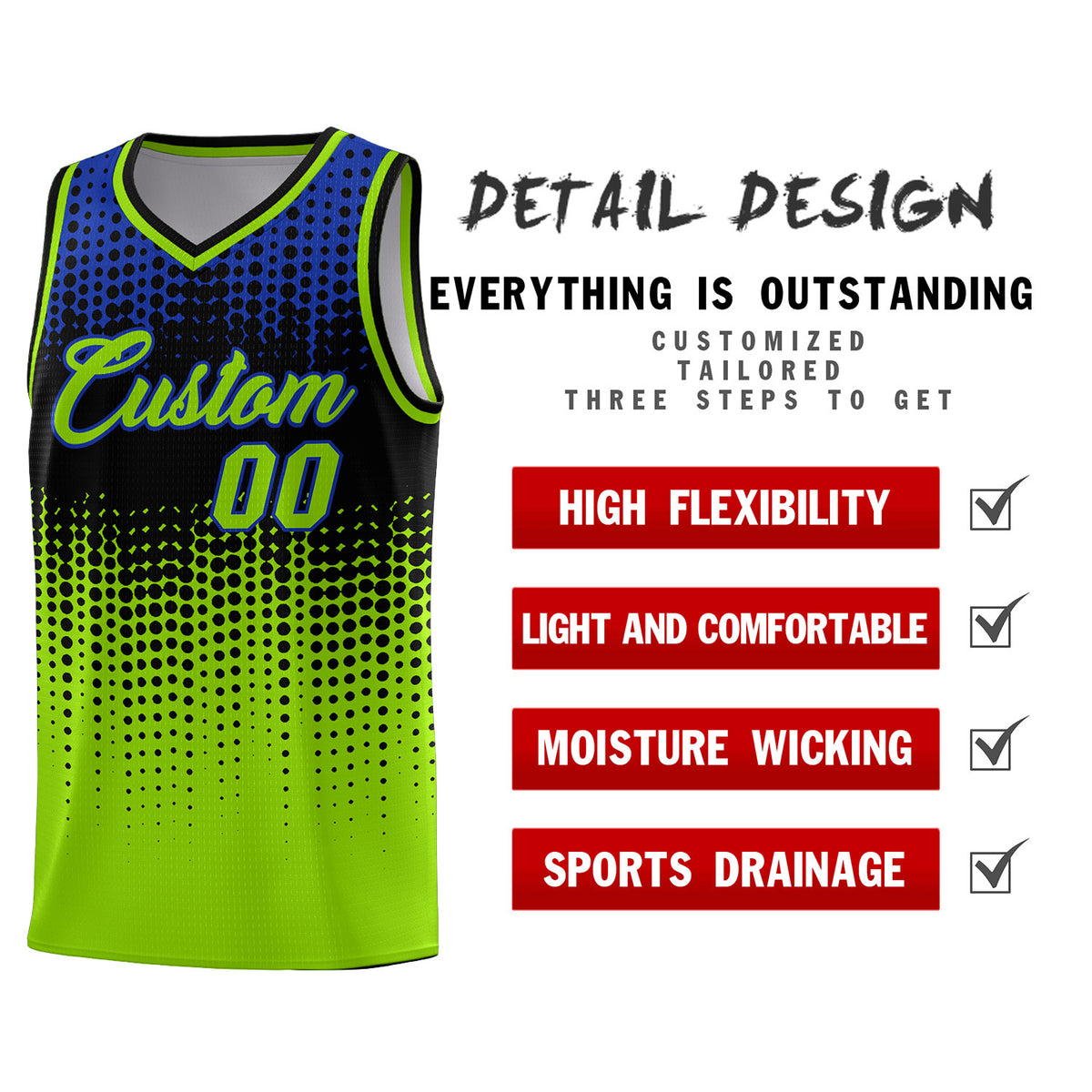 Custom Neon Green Gradient Dots Design Pattern Sports Uniform Basketball Jersey