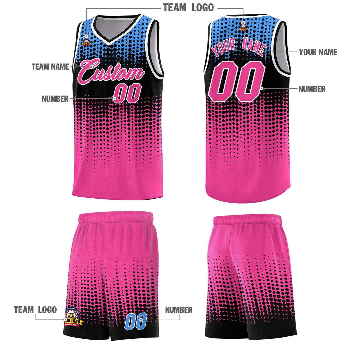 Custom Pink Gradient Dots Design Pattern Sports Uniform Basketball Jersey