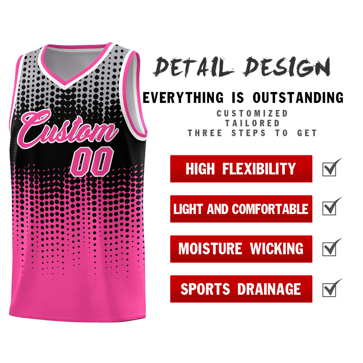 Custom Pink Gradient Dots Design Pattern Sports Uniform Basketball Jersey