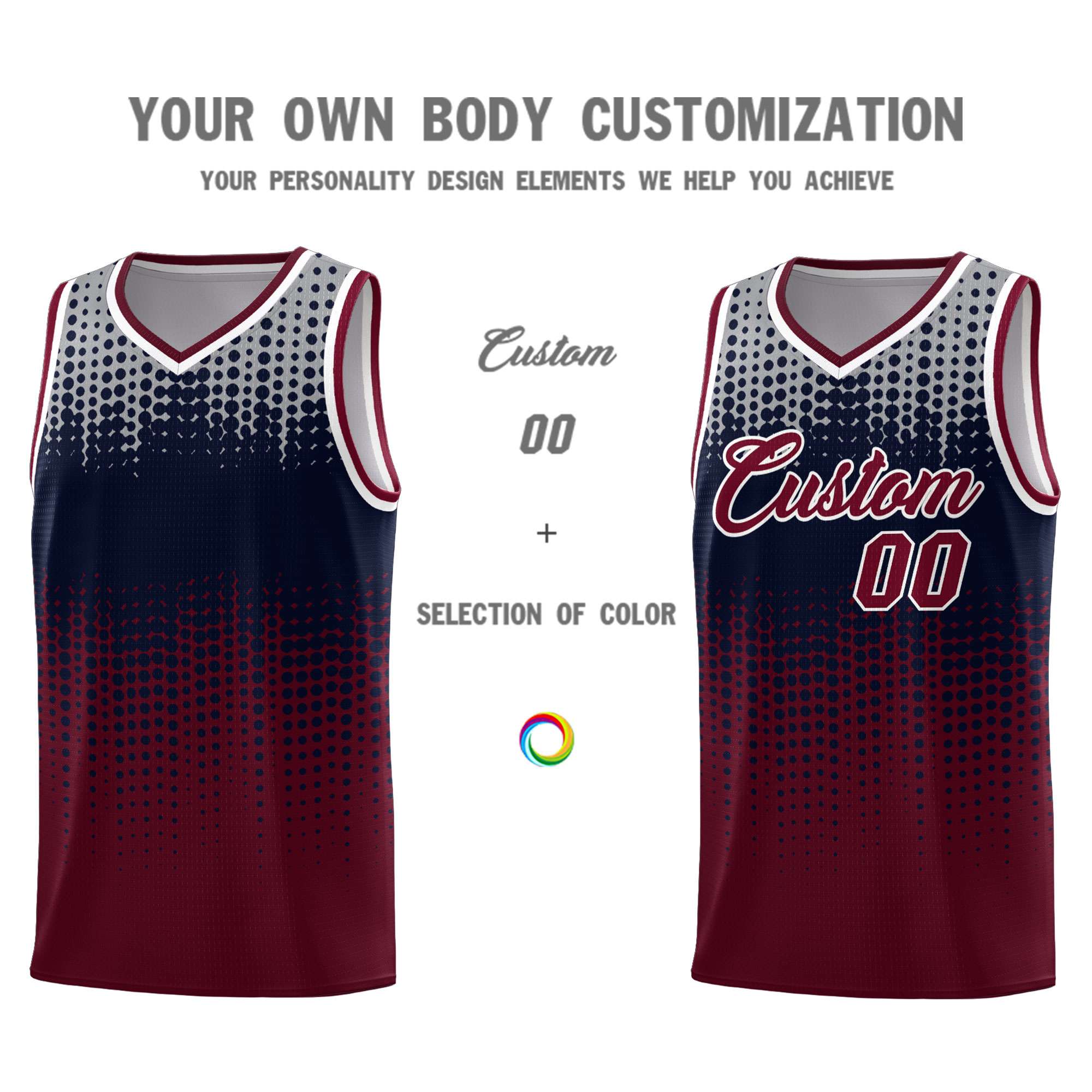 Custom Crimson Gradient Dots Design Pattern Sports Uniform Basketball Jersey