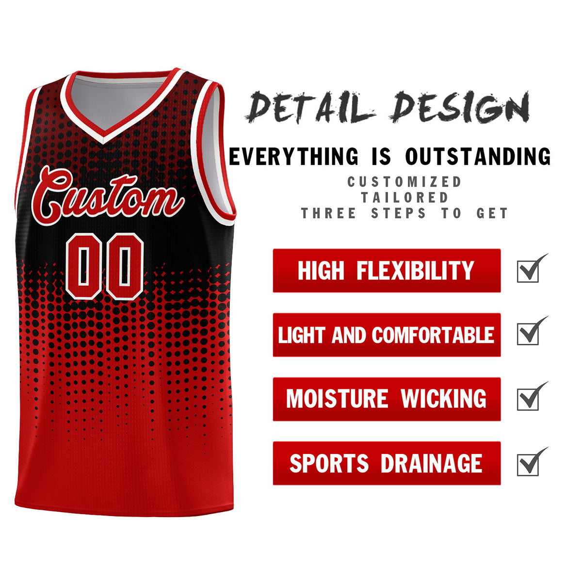 Custom Red Gradient Dots Design Pattern Sports Uniform Basketball Jersey