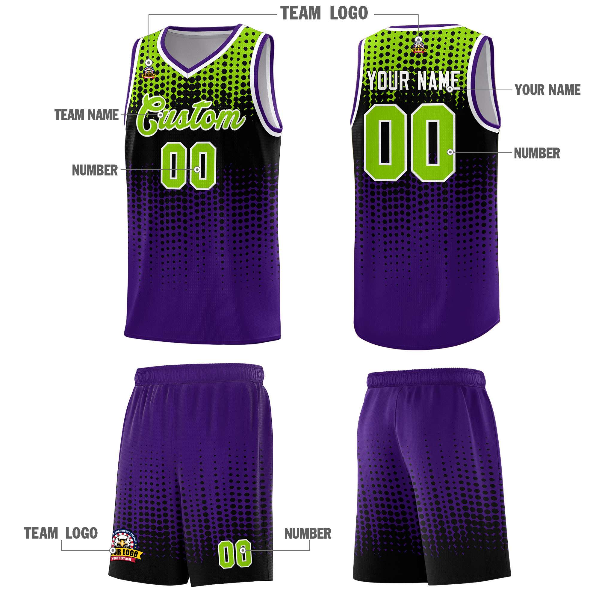 Custom Purple Gradient Dots Design Pattern Sports Uniform Basketball Jersey