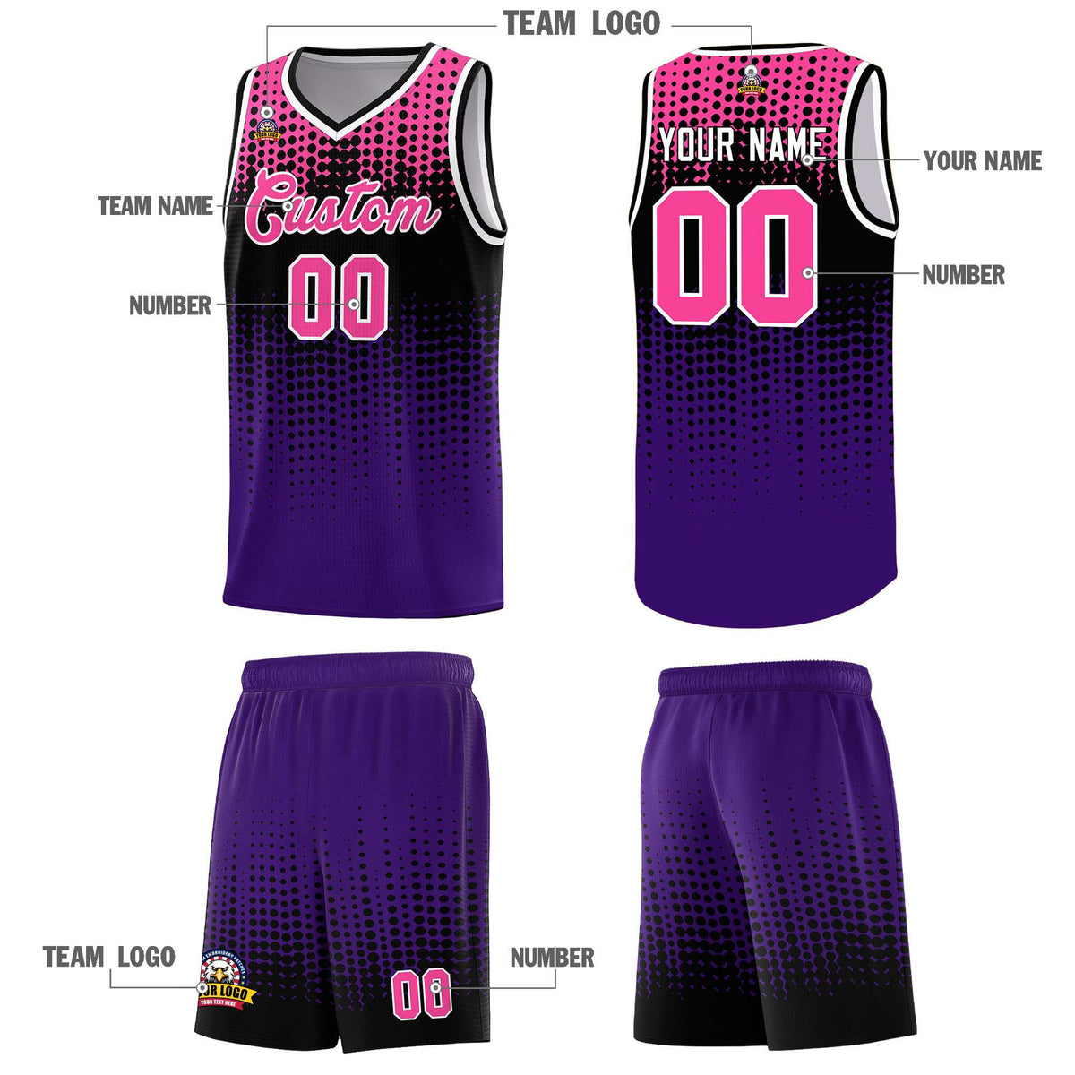 Custom Purple Gradient Dots Design Pattern Sports Uniform Basketball Jersey
