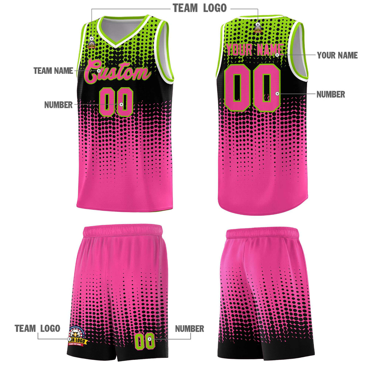 Custom Pink Gradient Dots Design Pattern Sports Uniform Basketball Jersey