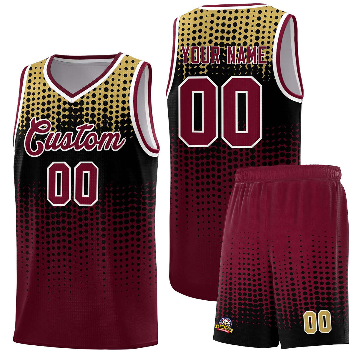 Custom Crimson Gradient Dots Design Pattern Sports Uniform Basketball Jersey