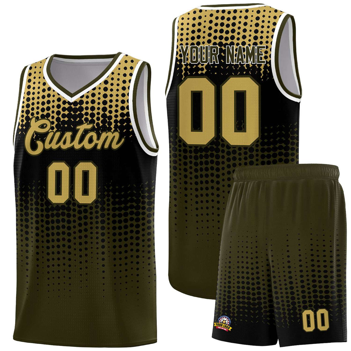 Custom Olive Gradient Dots Design Pattern Sports Uniform Basketball Jersey