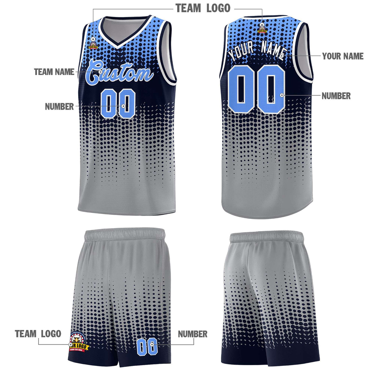 Custom Gray Gradient Dots Design Pattern Sports Uniform Basketball Jersey