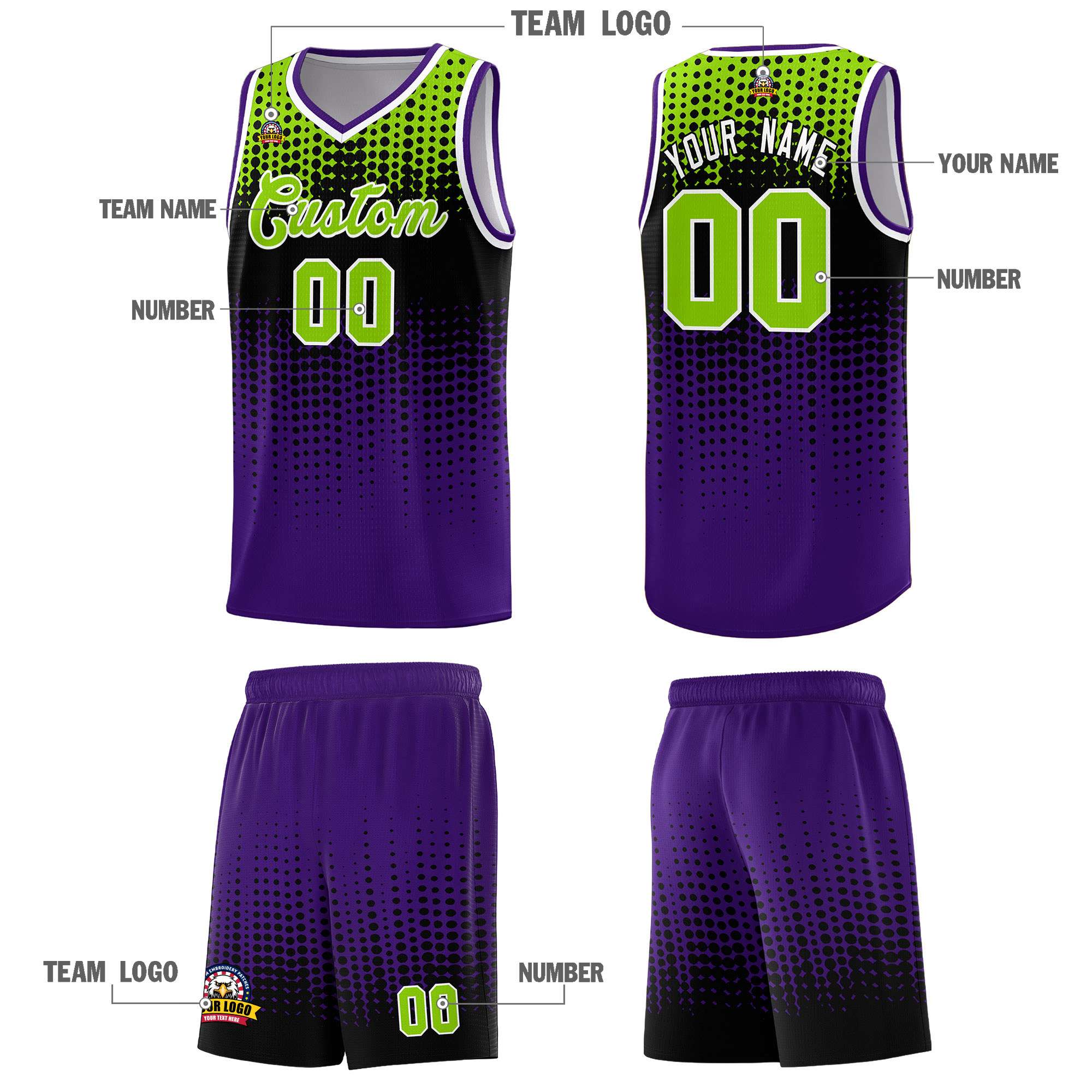 Custom Purple Gradient Dots Design Pattern Sports Uniform Basketball Jersey