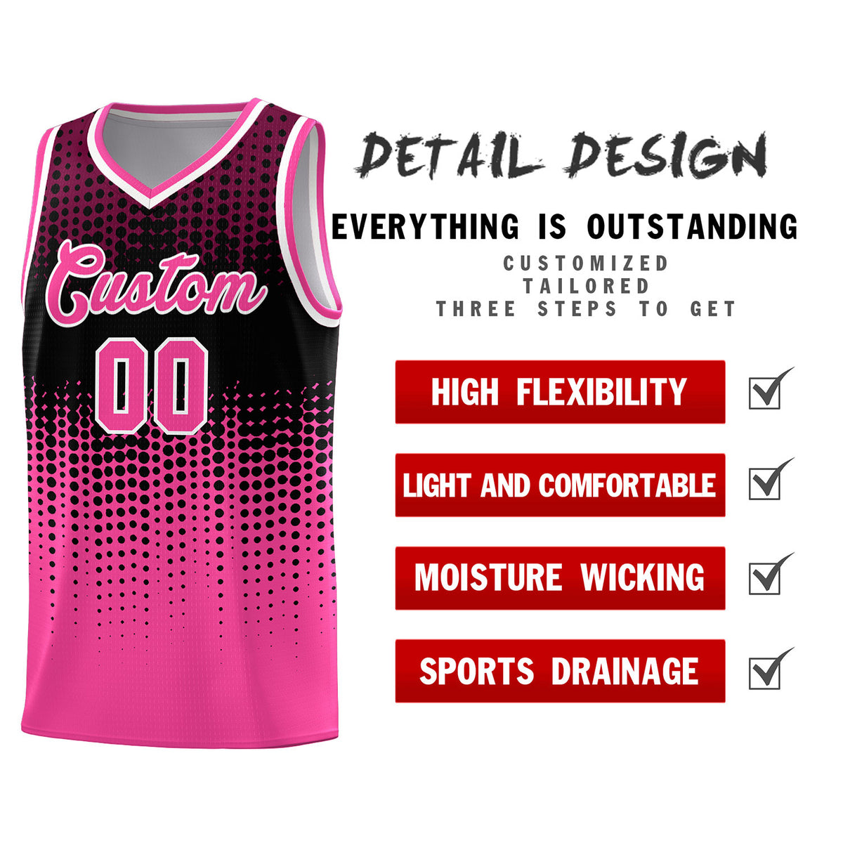 Custom Pink Gradient Dots Design Pattern Sports Uniform Basketball Jersey