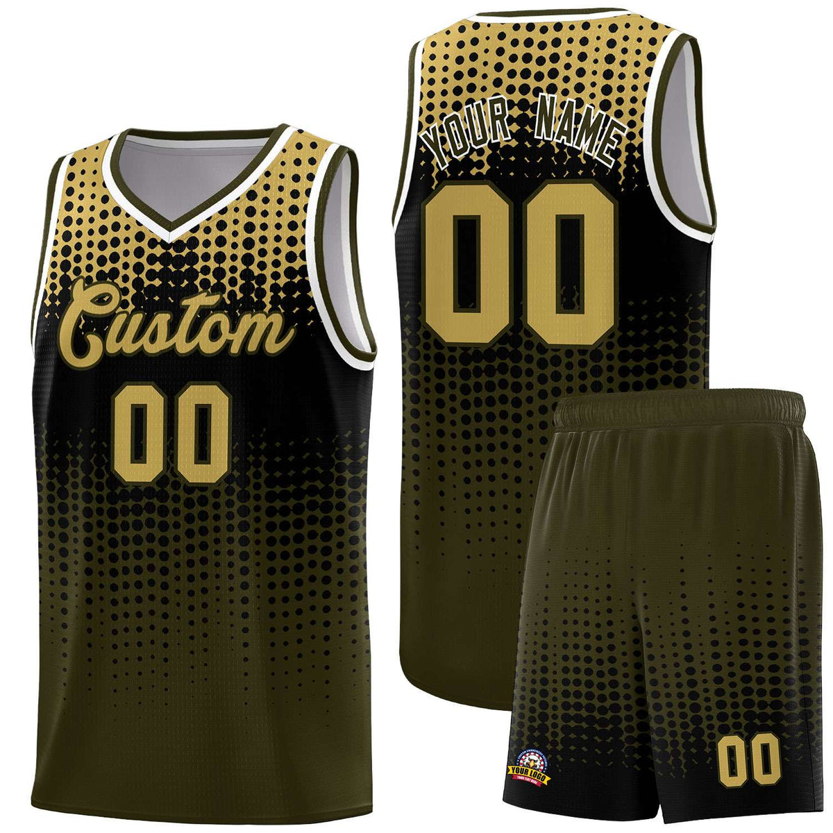 Custom Olive Gradient Dots Design Pattern Sports Uniform Basketball Jersey