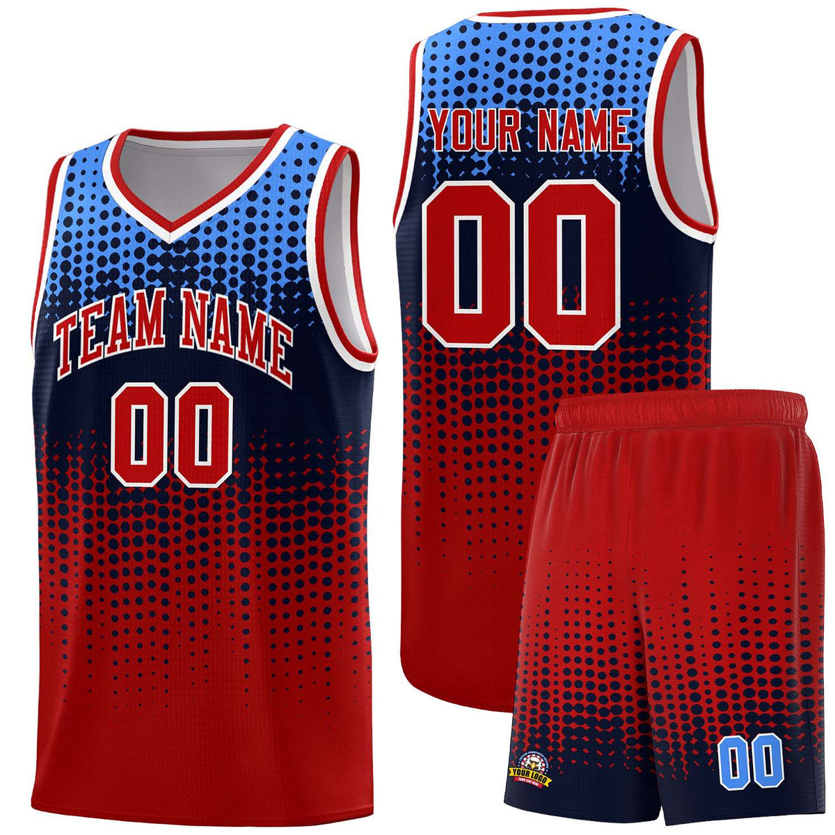 Custom Red Gradient Dots Design Pattern Sports Uniform Basketball Jersey