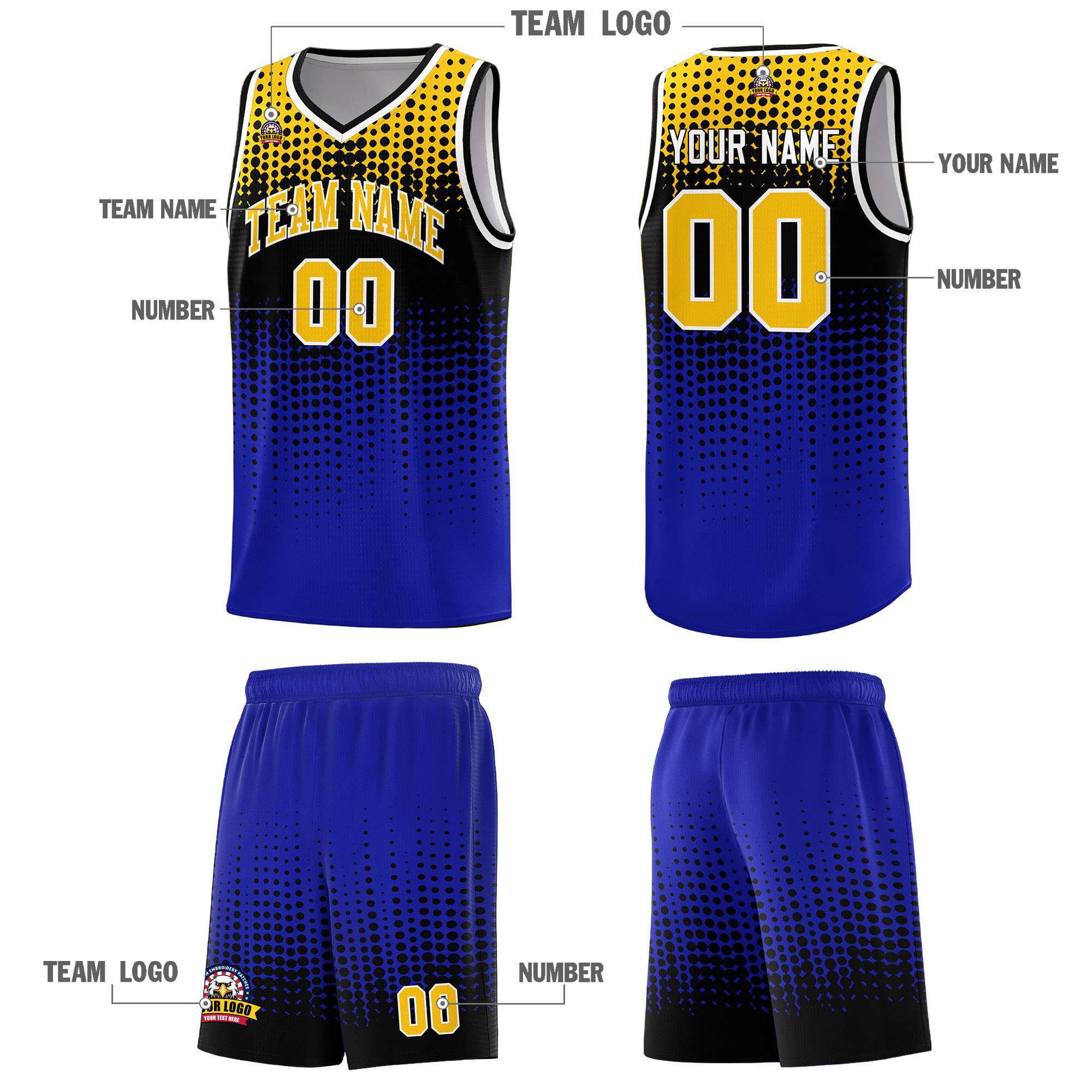 Custom Royal Gradient Dots Design Pattern Sports Uniform Basketball Jersey
