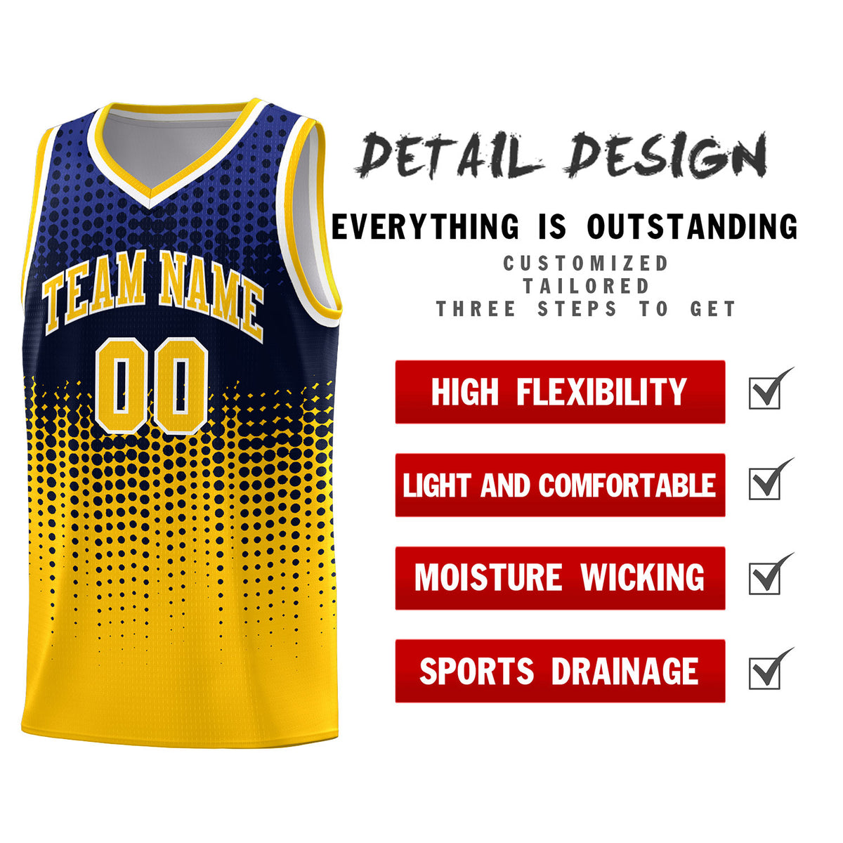 Custom Yellow Gradient Dots Design Pattern Sports Uniform Basketball Jersey