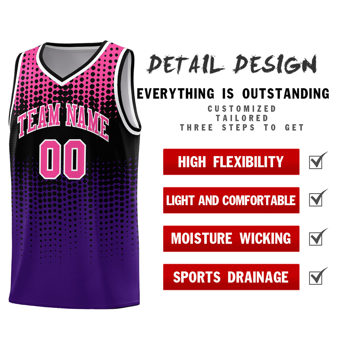 Custom Purple Gradient Dots Design Pattern Sports Uniform Basketball Jersey