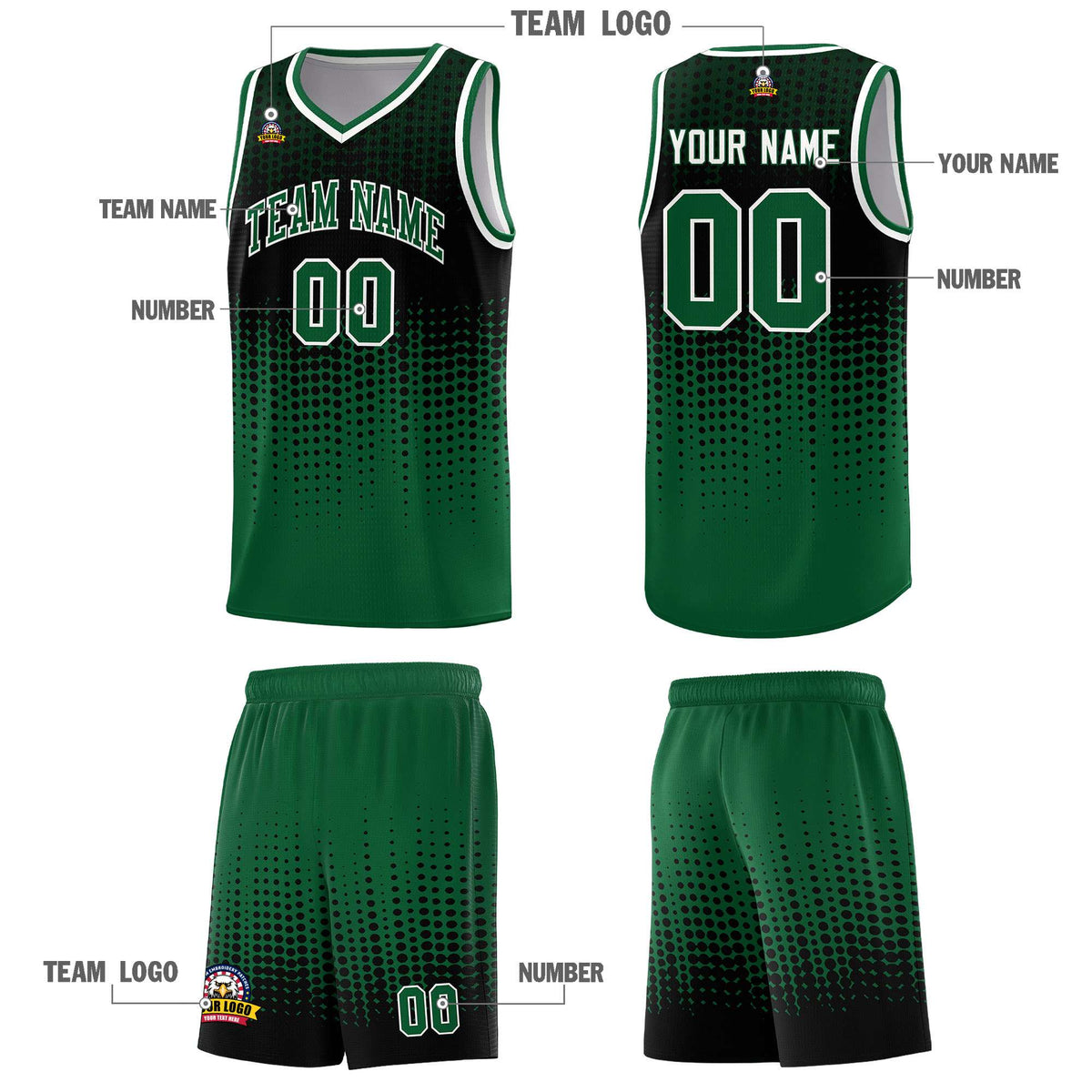 Custom Kelly Green Gradient Dots Design Pattern Sports Uniform Basketball Jersey