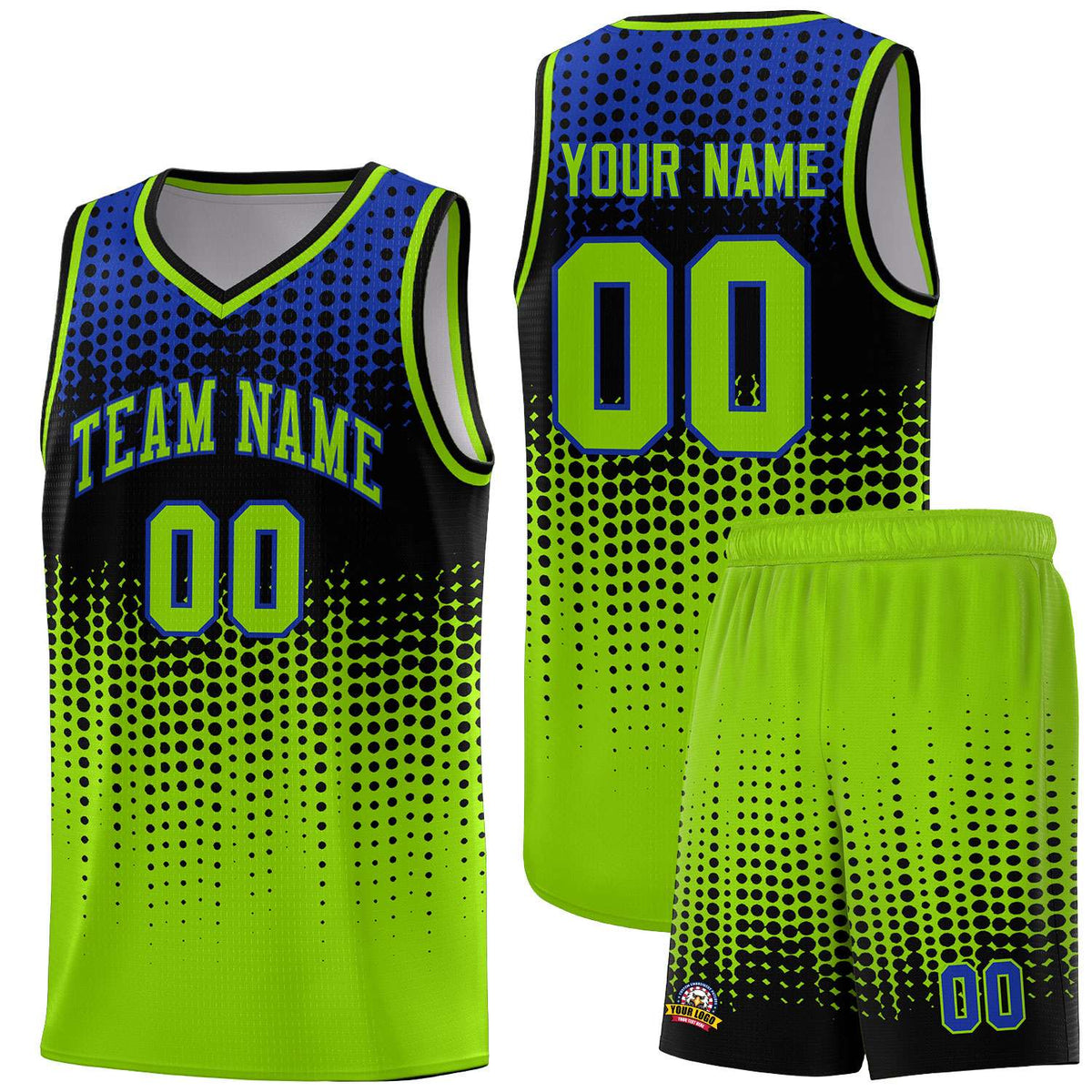 Custom Neon Green Gradient Dots Design Pattern Sports Uniform Basketball Jersey