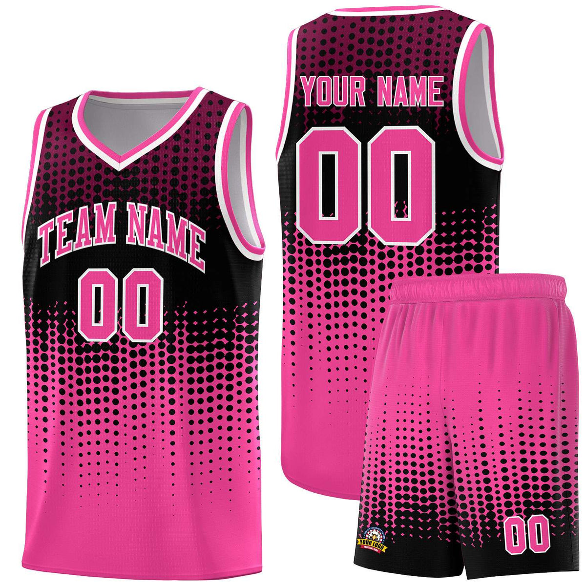 Custom Pink Gradient Dots Design Pattern Sports Uniform Basketball Jersey