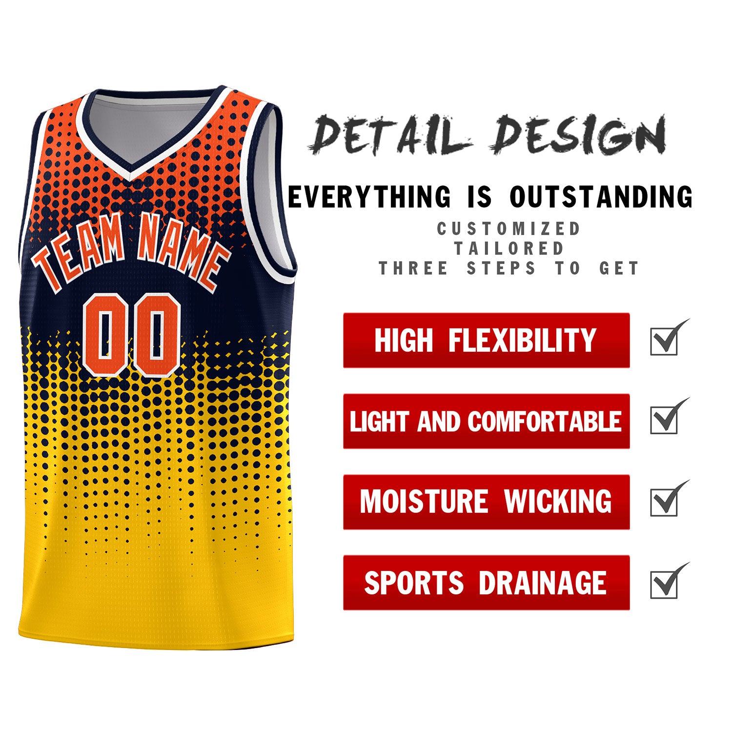 Custom Yellow Gradient Dots Design Pattern Sports Uniform Basketball Jersey