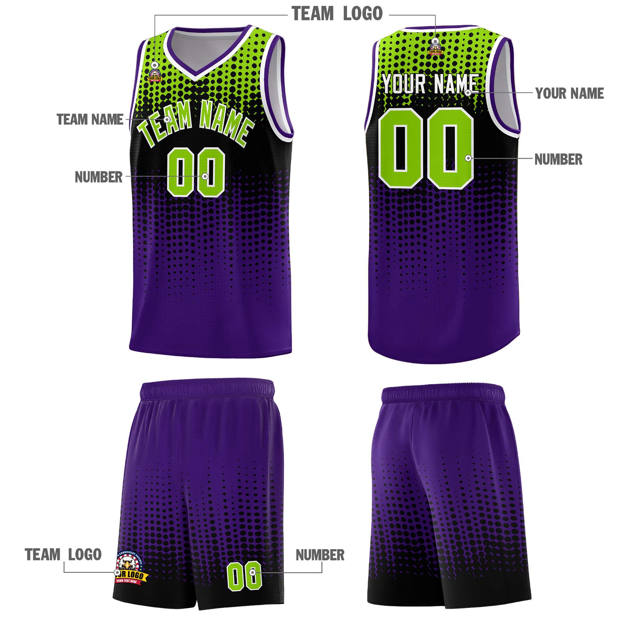 Custom Purple Gradient Dots Design Pattern Sports Uniform Basketball Jersey