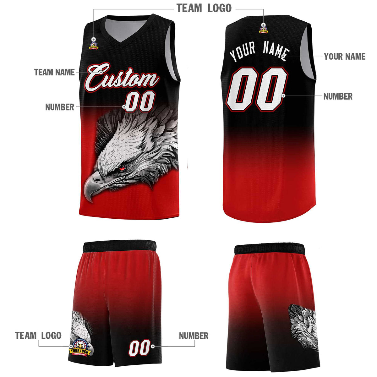 Custom Red Green Basketball Kits with Eagle Pattern