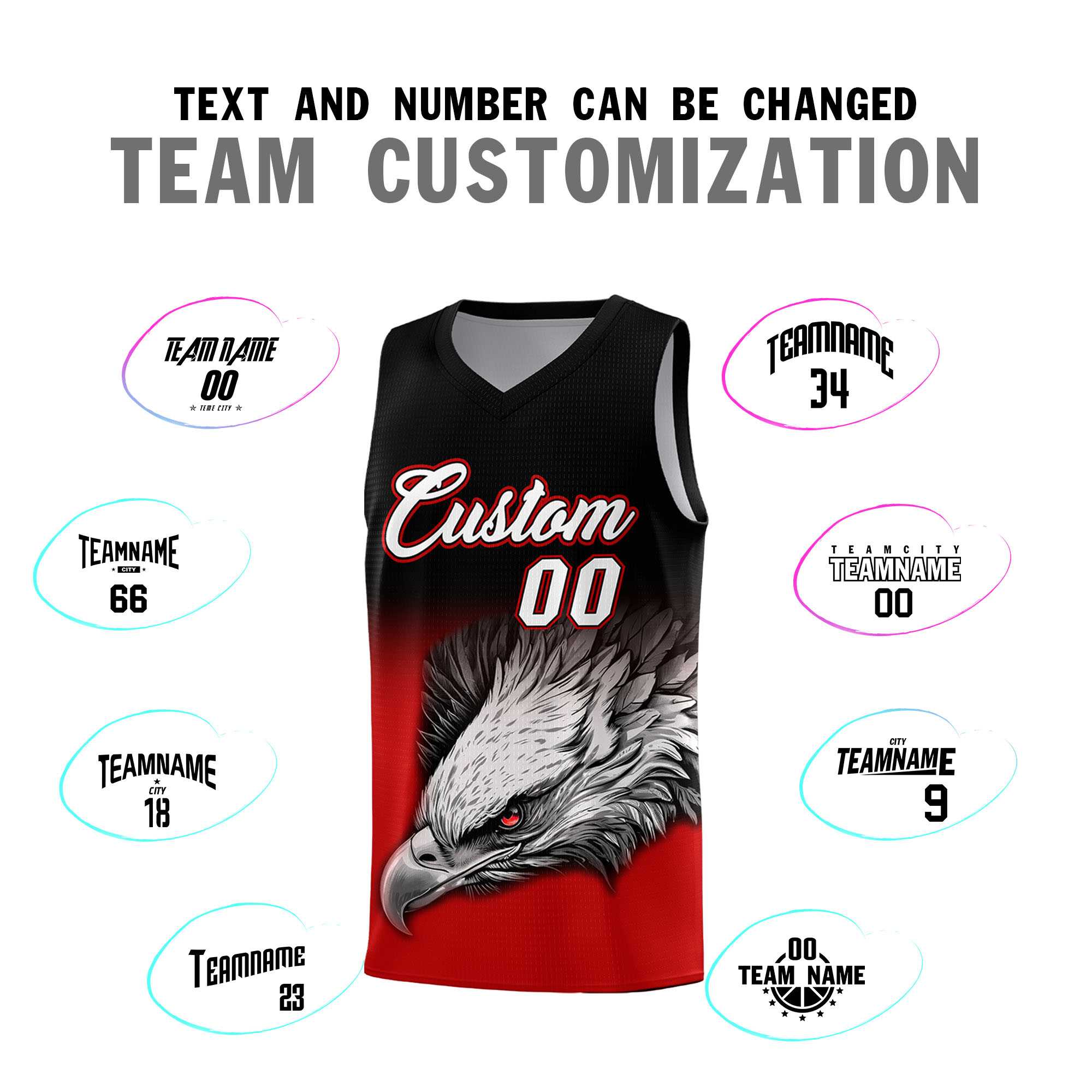 Custom Black Red Basketball Kits with Eagle Pattern