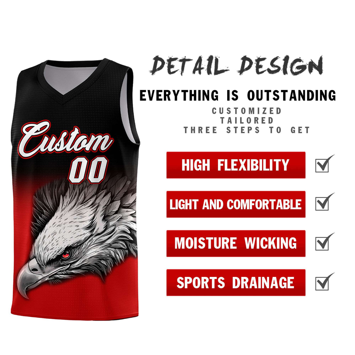 Custom Red Green Basketball Kits with Eagle Pattern