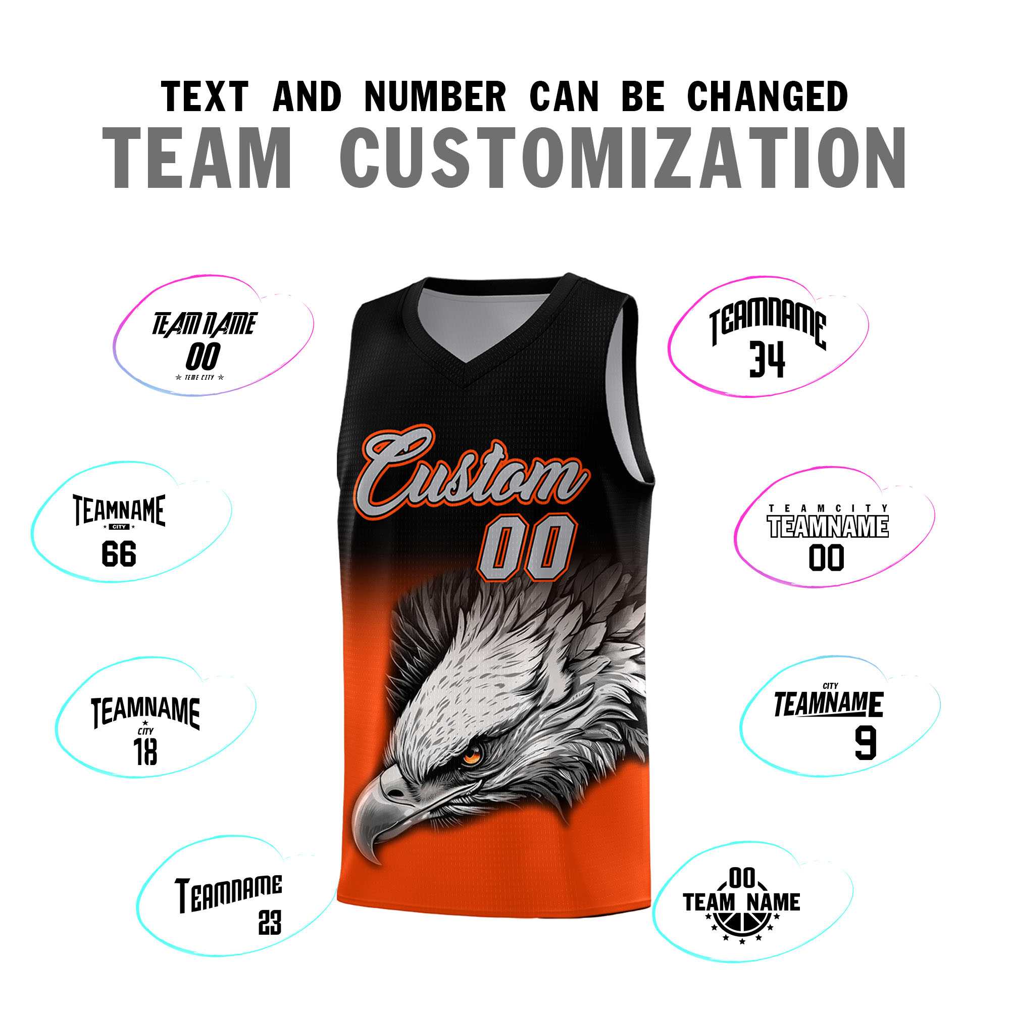 Custom Black Orange Basketball Kits with Eagle Pattern