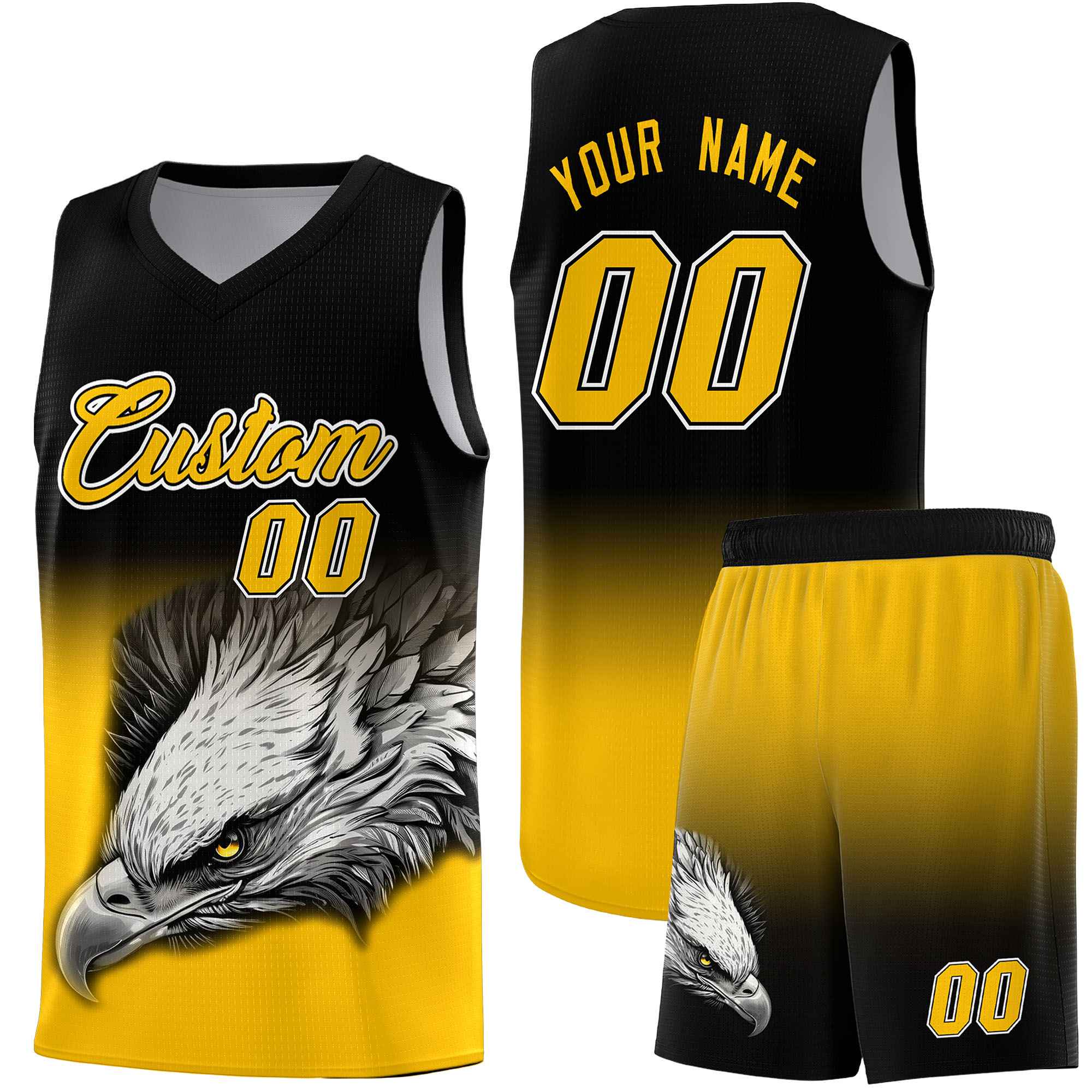 Custom Gray Green Basketball Kits with Eagle Pattern